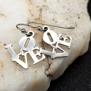 Minimalist Jewelry LOVE Earrings Platinum plated Hypoallergenic Lightweigt